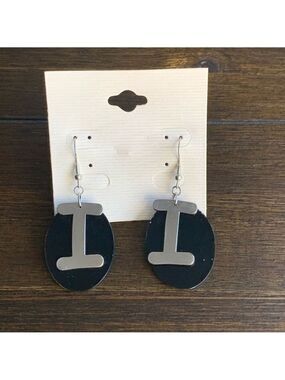 New Silver Enamel Mirror Letter I Earrings